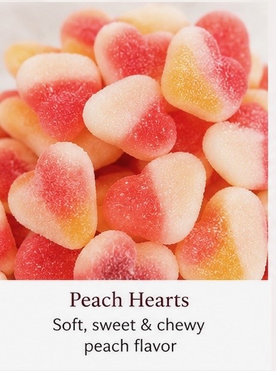 Pink and white peach-flavored Halal gummy hearts