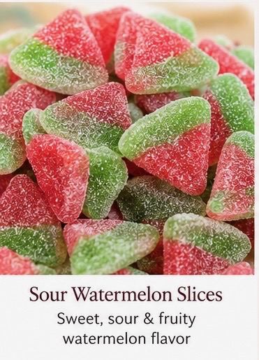 Sugar-coated red and green sour watermelon slice Halal gummies